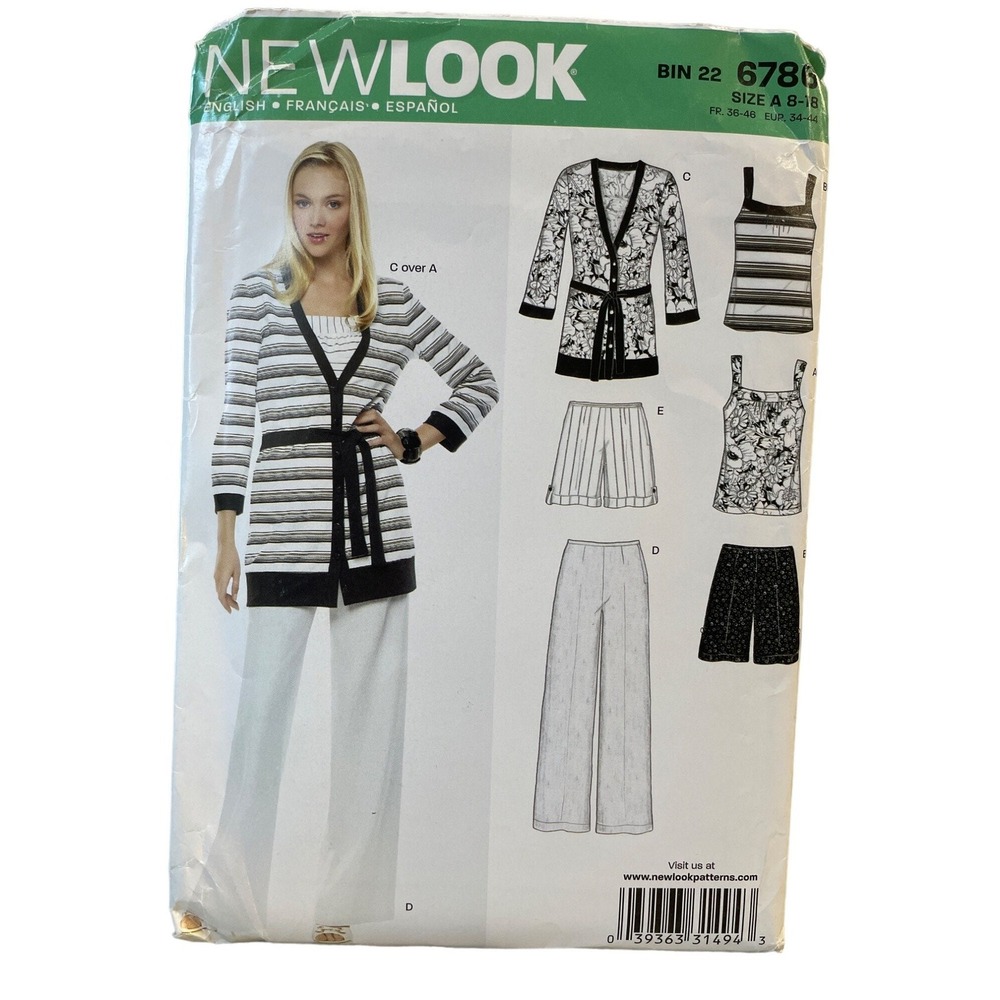 New Look Sewing Pattern 6786 Jacket Pants Top Shorts Size‎ 8-18